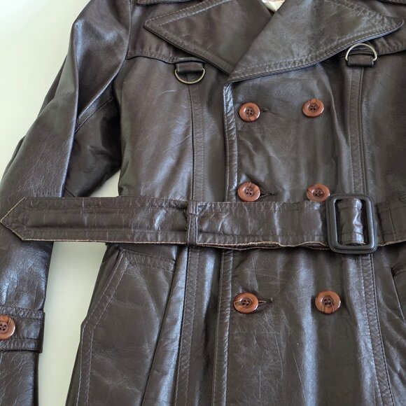 Vtg Cosa Nova Leather Trench Coat Men 36 Brown Belt Canada Quilted Remove Lining - Picture 10 of 16